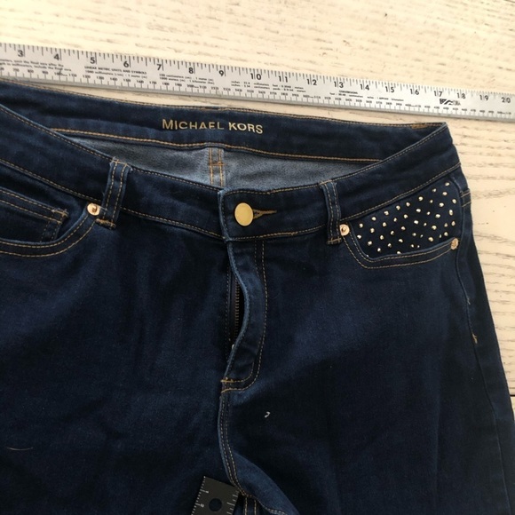 Micheal Kors  size 10 dark blue studded jeans skinny roll cuffs for cropped - Picture 9 of 13